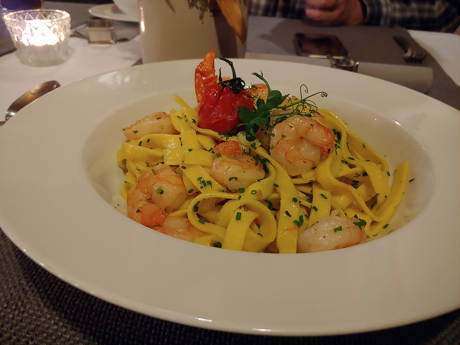 Restaurant Seelig - Lieblingsgericht der Chefin Tagliatelle mit Garnelen Chilifäden Olivenöl